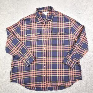 Old Navy Boyfriend Shirt Womens XL Blue Plaid Flannel Long Sleeve Button Down